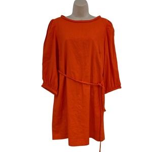 Ann Taylor Linen Blend Dress Women 12P Orange Belted Shift Work Career Resort